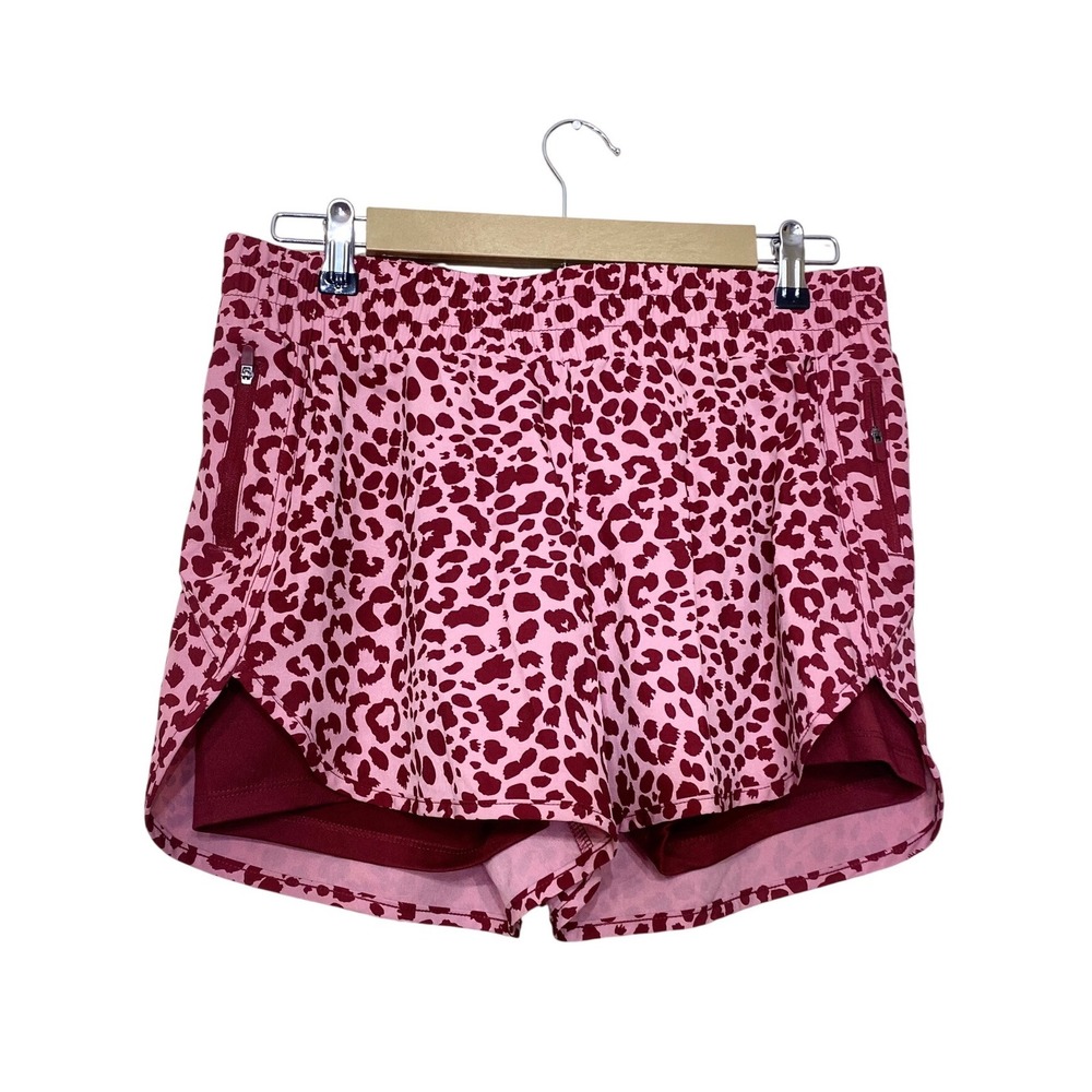Avia Womens 2-in-1 Running Shorts Pink Burgundy Leopard Print Size M
